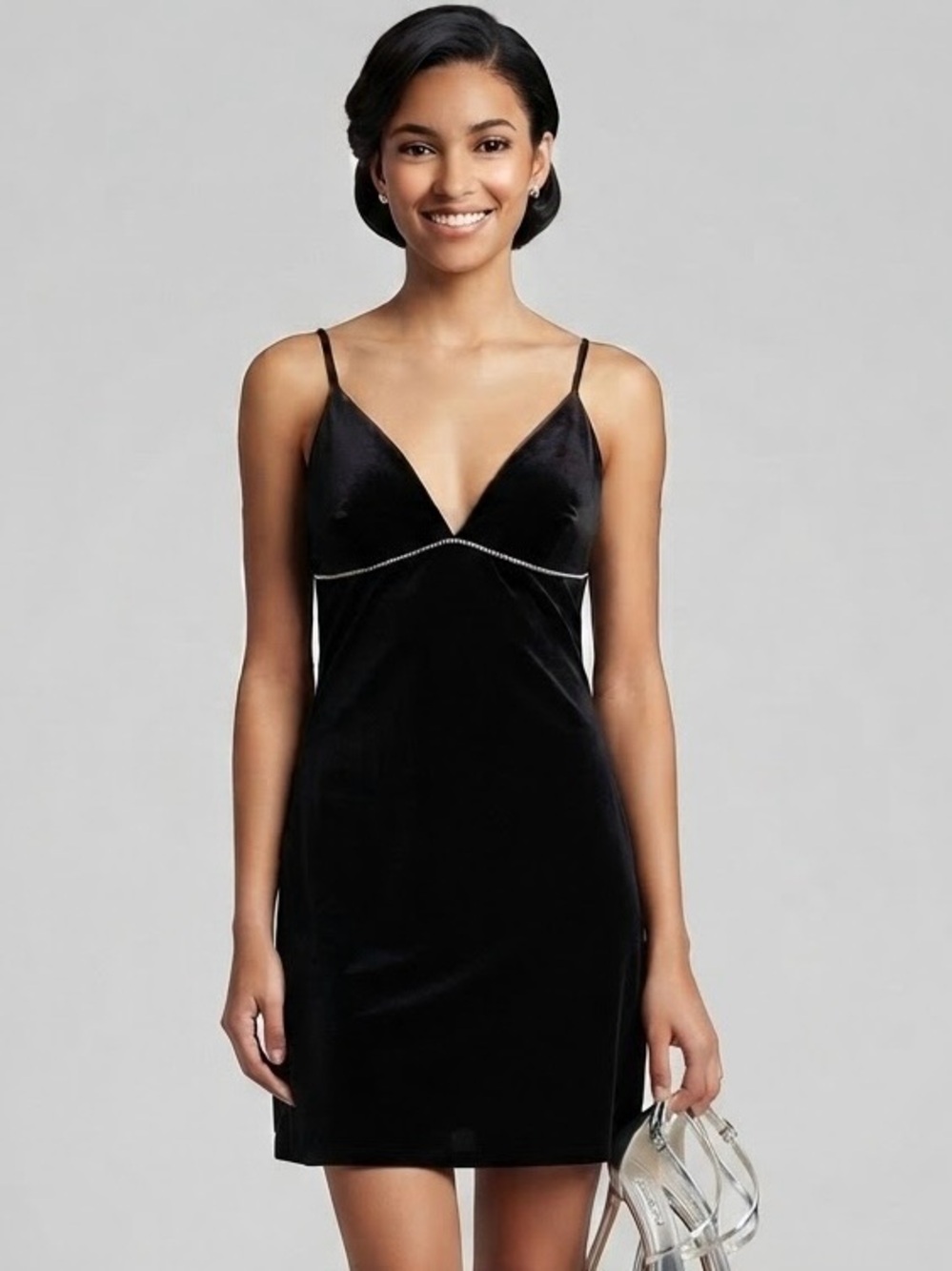 Black Velvet Mini Dress Rhinestones Homecoming HOCO Sorority Wedding Sexy LBD